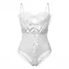Body sexy de Yesiyeser con tirante ultra fino, lazo, malla transparente, sin entrepierna para coquetear, no es necesario quitar 9799