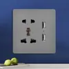 Tomada de Parede Cinza Versão Hong Kong e Austrália Tomada Estilo Britânico 13A com Painel de Interruptores de Carregamento Tipo-C+USB para Exportação
