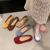 Zapatos de Boca Baja con Lazo Francés Primavera Temprana 2025 Falda Tacón Plano Multicolor Talla Grande Zapatos de Frijol