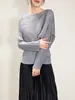Blusa Miyake Manga Longa Irregular Feminina Design Primavera e Outono 2025 Cor Sólida Solta Casual Mais Fácil de Combinar Camiseta Manga Morcego