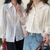 [Personalizado] Camisa Feminina 2026 Primavera Novo Estilo Bordado Pesado Floral Branco Algodão Puro Comprimento Médio Camisa para o Trabalho