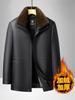 Jaqueta de Couro Grossa Forrada com Lã para Homens de Meia-Idade no Inverno, Jaqueta de Couro Estilo Novo para Pais com Gola Reversível, Roupa de Exterior Quente para Homens de Meia-Idade e Idosos
