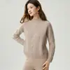 Suéter de cashmere puro, coleção outono/inverno 2026, peça básica feminina de gola alta, estilo suave, suéter grosso em tricô de tranças