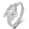 Tótem Étnico Dragón Plateado y Fénix Relieve Anillo Dragón y Fénix Pareja Apertura Anillo de Dedo Dragón y Fénix Regalo de San Valentín