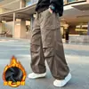 Z1124 Crianças Yang Inicial Crianças Médias e Grandes Macacão de Veludo Conjunto de Duas Peças Calça Casual Meninos Outono e Inverno Calça Longa com Plus Veludo Workwear Reta
