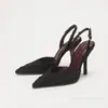 Tacones Altos de Piel Arrugada con Punta para Mujer, Diseño de Nicho Europeo y Americano, Modernos, Elegantes, Lujo Ligero, Sandalias de Tacón Alto Finas con Tira Trasera Baja