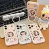 Funda de Teléfono con Soporte de Cartoon Little Jade para Apple 17 Pro Max, iPhone 16 y Huawei con Ventana en Forma de Corazón