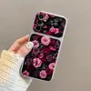 Aplicable para Funda de Teléfono Samsung S26 Flor Rosa Retro S24 Ultra Ventana Grande S25 Ultra Piel de Oveja Gama Alta