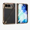 Adequado para capa de celular dobrável iPhonoDuo com caneta, capa anti-queda com padrão de fibra de carbono Kevlar galvanizado Apple Duo e protetor de tela