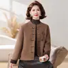 Novo Estilo Chinês Roupa para Mãe Top de Lã Dupla Face 2026 Nova Coleção Primavera/Outono Traje Tang Cor Sólida Elegante Roupa Externa para Mulheres de Meia-Idade e Idosas