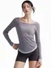 Blusa de Ropa de Yoga de Espalda Suelta y Hermosa, Ligera y Transpirable para Correr y Deportes de Manga Larga Sexy sin Espalda Color Contrastante Blusa Deportiva