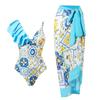 Traje de baño de una pieza sexy para mujer, bikini europeo y americano, vestido largo de gasa estampado, conjunto de traje de baño de aguas termales, novedad de 2023
