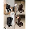 Aumento de Altura 6cm~Hebilla de Cinturón a la Moda Botas de Montar de Punta Cuadrada Redonda con Pliegues hasta Media Pantorrilla para Mujer 2025 Otoño Nuevas Botas