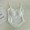 Camisola sexy para mulheres com botões, design sexy sem costas, adequada para uso interno e externo, pura e atraente, que revela a cintura, sem aro, top base de comprimento curto