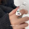 Anillo de Diamante Rosa con Forma de Corazón Estilo Coreano para Mujer, Anillo Abierto para Dedo Índice Geométrico Irregular en Forma de V de Moda Retro