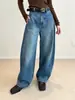 Calça Jeans Zedaijiai Slim-Fit Foice, 100% Algodão, Azul Vintage com Detalhes Brancos, Sensação de Alto Padrão, Calça Foice de Corte Tridimensional