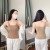 Camisola de cuello cuadrado cepillada para otoño e invierno, ropa interior cálida para mujer con almohadilla en el pecho, prenda interior y exterior de una pieza, top básico