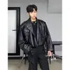 Jaqueta de Couro Curta Estilo Retrô Americano para Homens, Marca Tendência Primavera e Outono, Jaqueta de Couro PU Biker Estilosa e de Alta Qualidade