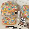 Bolsa de Maquiagem Colorida com Grafite, Coração Fofo Feminino, Grande Capacidade, Bolsa de Higiene Pessoal Portátil para Viagem, Bolsa de Armazenamento Diversos, Conjunto de Três Peças