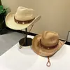 Sombrero de vaquero western de paja estilo étnico para mujer, sombrero de paja de ala ancha para viajes de verano en Xinjiang, sombrero jazz con protección solar