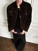 Chaqueta de diseño retro americano con empalmes de imitación ante para hombre, otoño, corte limpio, estilo granero