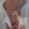 Collar con borla de diamantes cuadrados de plata esterlina S925 para mujer, diseño ligero de lujo de celebridades de Internet, cadena de clavícula cuadrada extraíble ajustable