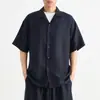 Conjunto de Camisa de Manga Corta con Cuello Cubano de Alta Inteligencia para Viajeros Momaik para Hombre Set 2026 Estilo Verano Efecto Arrugado Conjunto de Dos Piezas para Hombre