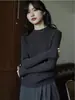 Suéter de Tricô Vermelho Retrô com Gola Redonda e Manga Longa com Peça Externa Slim Tricô Preguiçoso Novos Tops de Outono e Inverno para Mulheres