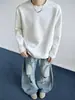 Camiseta de manga larga para hombre estilo patchwork G de peso pesado, otoño/invierno, diseño elegante y genial, capa base para hombre, gris claro y blanco