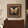 Arte de parede de sala de estar vintage estilo francês, pintura de armário de entrada com borboleta e floral, pintura decorativa retro de alta qualidade para sala de jantar e quarto