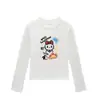 Camiseta negra de cuello redondo, hombros normales, manga larga para mujer, nuevo estilo primavera y otoño, estampado de graffiti de dibujos animados, corte ajustado, top dulce y picante para chica