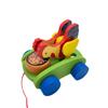 Venta caliente rana conejo de madera coche de arrastre rompecabezas de explosión animal coche de arrastre juguetes creativos de tambor de madera al por mayor
