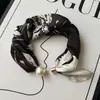 Colar de lenço de seda com pérolas e fecho magnético para mulheres, corrente fina para clavícula de verão, lenço pequeno retrô francês, lenço decorativo para o pescoço