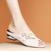 Pantuflas de Cuero Suave con Punta Abierta para Mujer, Moda de Verano, Sandalias de Tacón Bajo, Sandalias Planas con Pedrería, Versátiles y Casuales