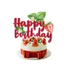 Set de Decoración para Fiesta de Cumpleaños Feliz con Temática de Fresas, Adornos para Pastel de Cumpleaños, Suministros de Tarjetas Colgantes Espirales