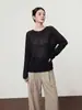Ropa de Mujer Transfronteriza al por Mayor Artículo Popular Otoño Hueco Patchwork Encaje Cuello Redondo Textura de Raya Vertical Manga Larga Tejido de Punto