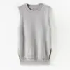 Colete de Tricô Solto Versátil com Fenda Novo para Outono e Inverno Feminino Cor Sólida Cardigan Sem Mangas Suéter Gola Redonda Peça Externa Colete