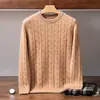 Suéter de cachemira, de punto de cinco agujas y tres cabos, engrosado, de cuello redondo, jersey básico, nuevo de invierno 2026 para hombre, con patrón trenzado, suéter cálido