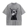 Camiseta Vintage Lavada Estilo Nuevo 2025--Xingyue Estilo Europeo y Americano Elegante Algodón Estampado Manga Corta Cuello Redondo