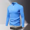 Camiseta de Manga Larga para Hombre con Forro de Secado Rápido, Cuello, Ropa de Entrenamiento de Baloncesto, Transpirable, Ajustada, Media Cremallera, Deportes de Carrera de Primavera y Otoño