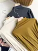 Camisa Blanca de Cuello Medio para Mujer, Nuevo Estilo 2026, Camiseta de Manga Larga Ajustada para Primavera y Otoño, Top Talla Grande