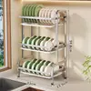 Prateleira de armazenamento de louças para uso doméstico, organizador multifuncional de utensílios, rack de cozinha ao lado da pia para hashis, pratos, tábuas de corte e tampas de panelas, com recurso de drenagem