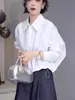 Camisa de Manga Larga Plisada con Dobladillo de Cordón para Mujer, Nuevo Estilo de Primavera, Top Versátil y Único de Manga Murciélago, Sin Arrugas y Ligeramente Elástico