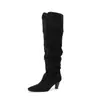 Botas Altas de Gamuza para Mujer, Nuevo Estilo Coreano Otoño e Invierno, Puntera Cuadrada, Tacón Alto, Slip-On, Hasta la Rodilla, Talla 40, Botas de Montar