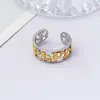 Patrón de Llama Hueca Superficie Curva Flujo Color Dorado Combinación Anillo Abierto Anillo Tendencia Nacional Literario Gama Alta Estilo Fresco Joyería de Mano