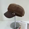 Sombrero Octagonal de Lana Versátil Estilo Coreano Otoño e Invierno 2026 Que Hace que la Cara se Vea Más Pequeña, Boina Cálida, Gorra de Periodista para Cabeza Grande
