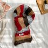 Bufanda de lana tejida estilo universitario a rayas en contraste estilo coreano para mujer, otoño e invierno cálida, combina con todo, bufanda de lana para pareja