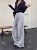 Pantalones Casuales de Pierna Ancha con Cordón para Mujer, Nuevo Estilo Otoño e Invierno 2026, Forro Polar, Cintura Alta, Pierna Recta Holgada, Largos hasta el Suelo, Pantalones Casuales