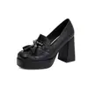 Zapatos de Mujer Estilo Nuevo 2026 con Borlas y Costuras Transfronterizas, Plataforma de Tacón Grueso, Talla Grande, Slip-On, Zapatos de Tacón Alto de Moda para Mujer