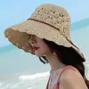 Sombrero de Paja para Mujer, Sombrero de Playa de Verano con Flores, Plegable, Protección Solar, Ala Ancha, Sombrero de Sol para Vacaciones en la Costa, Sombrero de Sol Tejido